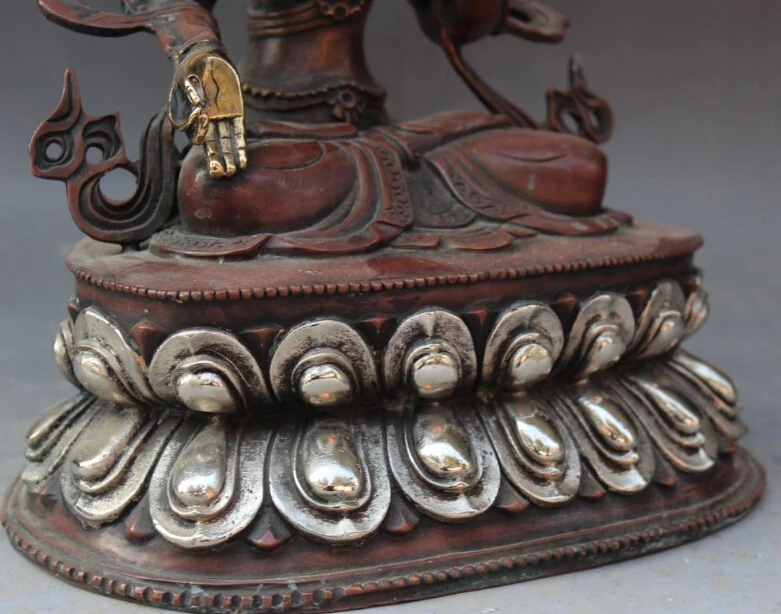 

S0655 Purple Bronze Silver Gilt Seat Lotus White Tara Kwan-yin Goddess Buddha Statue