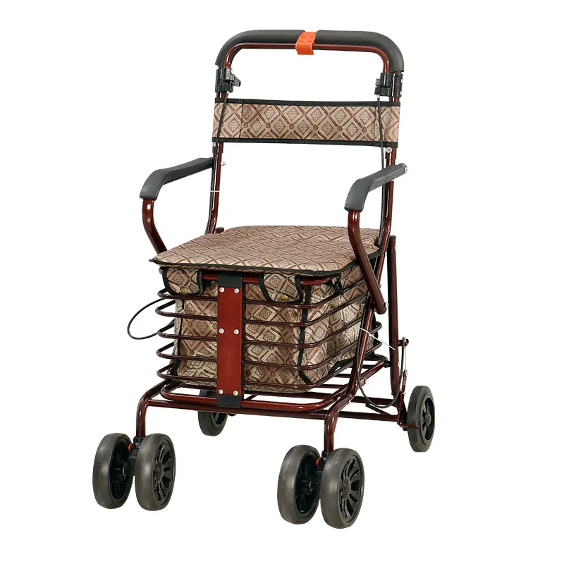 

Old shopping cart, old man trolley, can sit, buy food, small cart seat, folding, step-by-step four-wheeled scooter