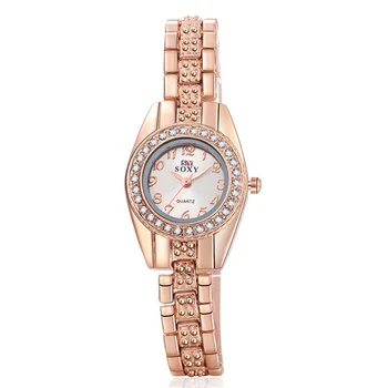 

Hot Sale New Ladies Watches Quartz Timer Rose-Gold Alloy Crystal Dial Wristwatch Women Girl Gift
