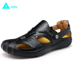 YITU летние сандалии Для мужчин Открытый пляжная обувь Для мужчин сандалии дышащая Спортивная обувь из натуральной кожи кроссовки для Для