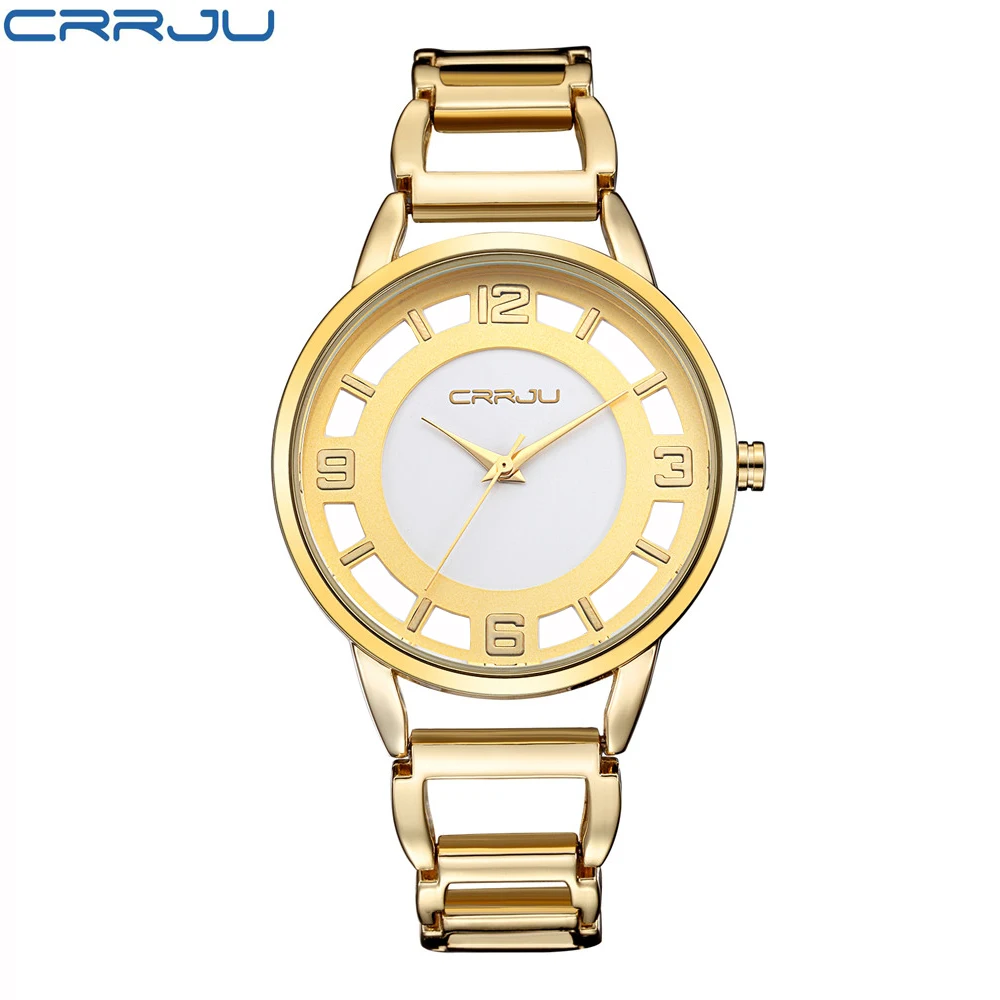 Женские кварцевые часы CRRJU модные повседневные из нержавеющей стали|watches for large wrist