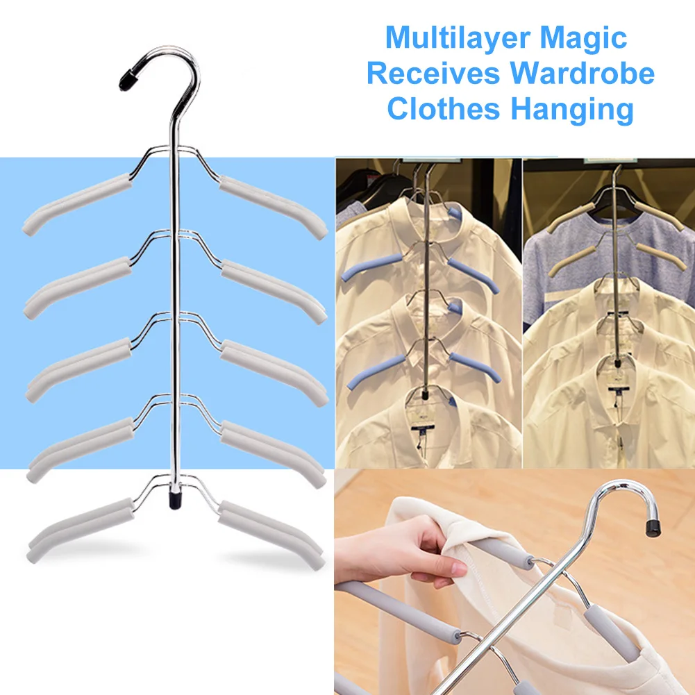 5 слоев одежды гардероб Многофункциональный нескользящий домашний волшебный подвесной стеллаж для хранения Рубашка держатель Вешалка