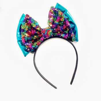 

2019 Glitter Sequins Mermaid Metallic Hair Bow Top Knot One Size Satin Headband Women/Girl Hairband Diy Hair Accessories