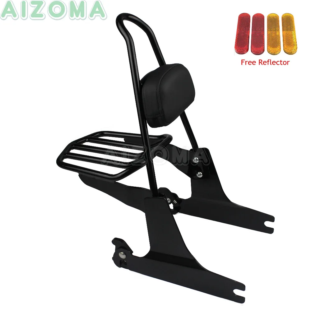 Black Sissy Bar Backrest w/ Flat Luggage Rack for Harley Dyna