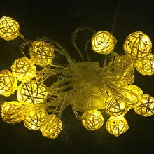 4 м 20 ротанга мяч СВЕТОДИОДНАЯ Гирлянда освещение Праздник Рождество свадьба занавес украшения теплый белый свет