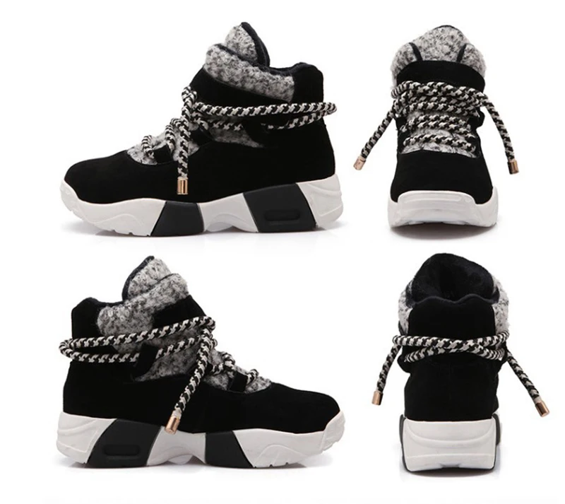 High Top Women Sneakers Plus Size 35-43 Suede Genuine Leather Ankle Boots Warm Winter Shoes Woman Snow Boots