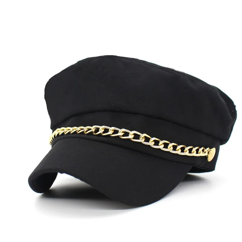 Minhui женские военные шапки для девочек, шляпы моряка горрас форменные береты с козырьком женские - Цвет: black