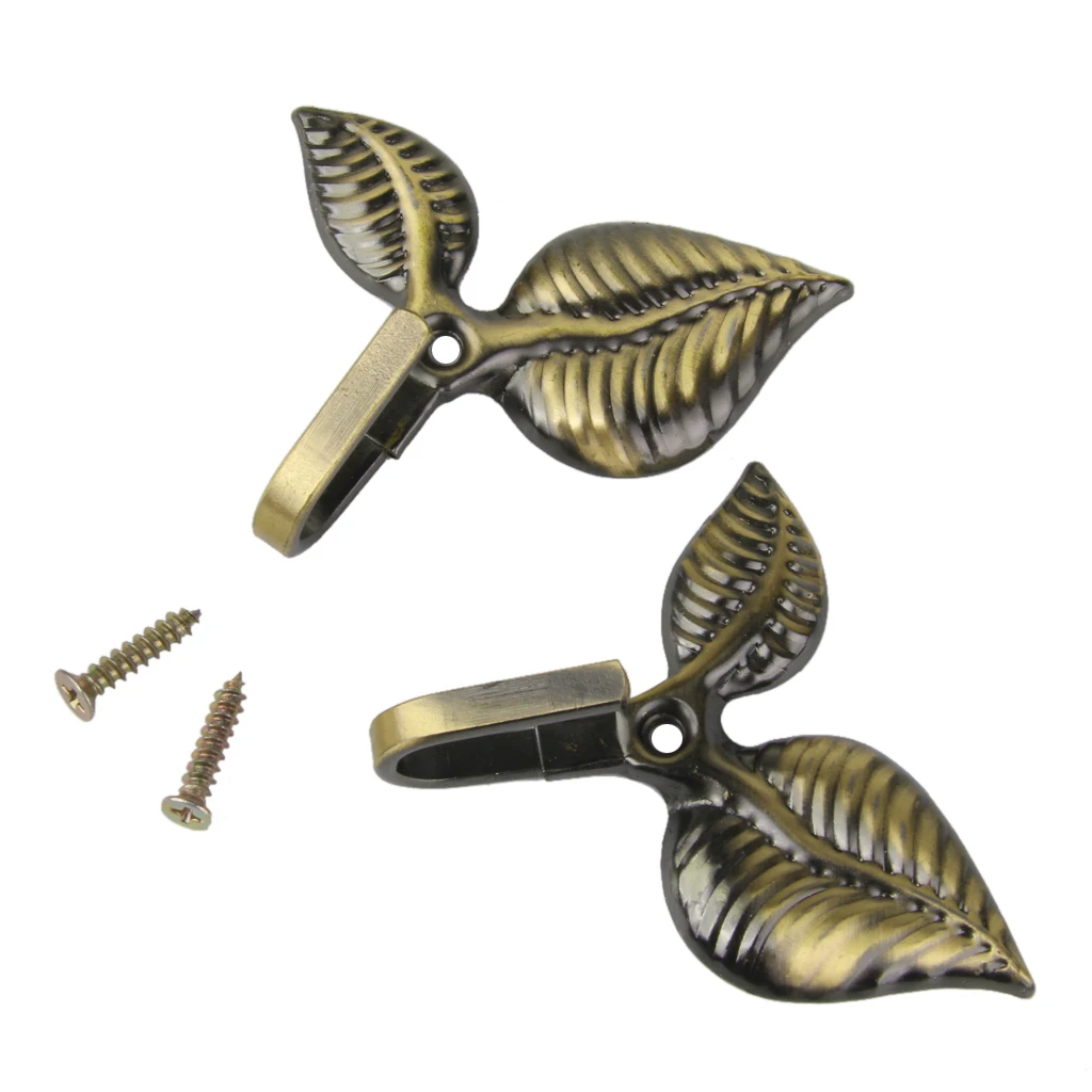 New Hot Sale 2Pcs Leaf Curtain Drapery Tiebacks Door Wall Hat Hooks Holder Hanger Bronze Curtain Tracks Accessories Home Decor