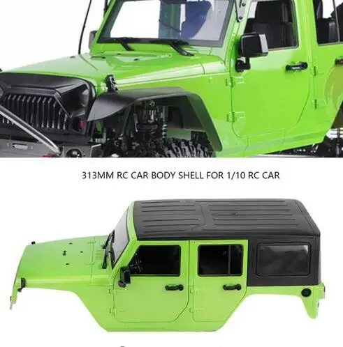 Зеленый 313 мм RC кузова автомобиля для Jeep для Wrangler SCX10 D90 D1/10 комплект 110 Радиоуправляемый гусеничный автомобилей Высокая Моделирование RC тела Запчасти и интерьера - Цвет: Зеленый