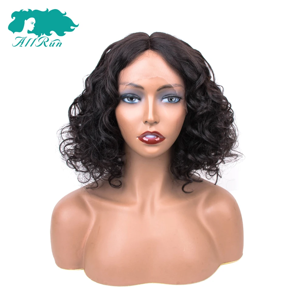 Mongolian Water Wave Millde Part Lace Frontal Wig Remy Black for Women Front Human Hair With Baby Pre-Plucked | Шиньоны и парики