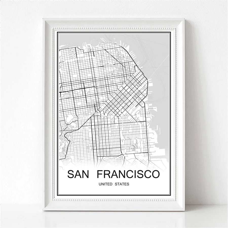 

World City Map SAN FRANCISCO USA Print Poster Abstract Coated Paper Bar Cafe Pub Living Room Home Decor Wall Sticker 42x30cm