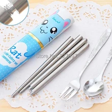 DHL или EMS 200 шт 3 в 1 из нержавеющей стали столовые приборы Путешествия азиатские палочки для еды Ложка Вилка портативная посуда 6 типов