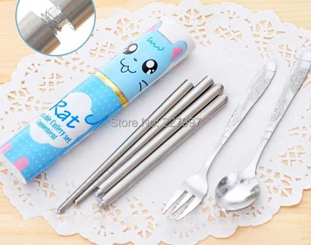 

by DHL or EMS 200 pcs 3in1 Stainless Steel Cutlery Travel Chopstick Spoon Fork Portable Dinnerware 6 types