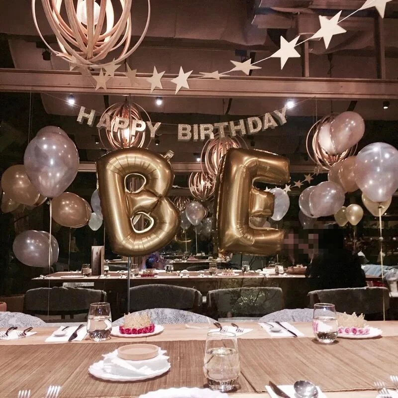 Golden Happy Birthday Foil Balloon With Latex Ballon Thin Letter