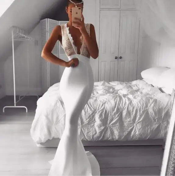 

New Luxury Sexy V Neck White Maxi Long Bandage Dress 2018 Celebrity Designer Fashion Dress Vestidos