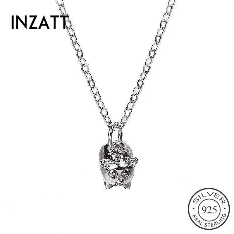 

INZATT Real 925 Sterling Silver Ethnic Pig Cute Pendent Necklace For Charm Women Party Fashion Jewelry Accessories 2019 Gift