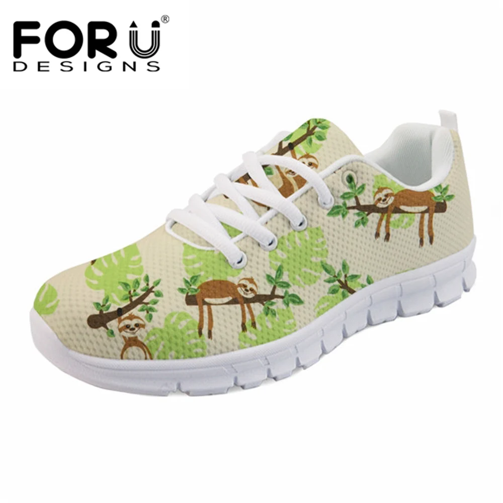 

FORUDESIGNS Lace-up Casual Women Shoes Flats Cute Sloth Cartoon Pattern Ladies Shoes Sneakers Women Comfortable Shoes for Female