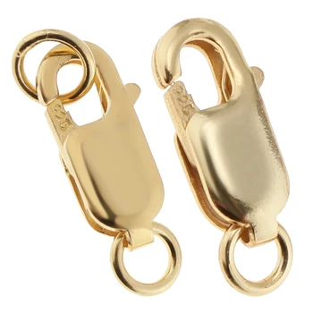 

2Pcs 925 Sterling Metal Lobster Clasp Split Ring Jewelry Keychain DIY Gold