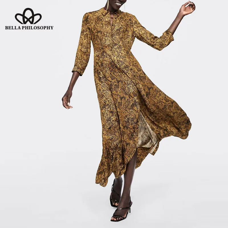 Wonder 2018 new Spring Three Quarter Long Maxi Dress Vintage Snake Animal Print Female Sexy Dress Casual A-Line Loose Lady Dress