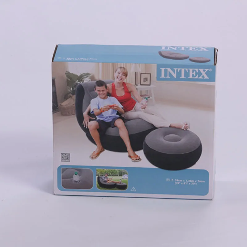 INTEX 68564 99*130*76 см/64*28 см надувной Флокированный одноместный диван ленивый диван-кровать с подставкой для ног с насосом