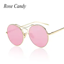 Dulces de rosa Mujeres de La Moda Rosa Ojo de Gato gafas de Sol de Espejo Redondo Recubrimiento del marco del Metal de la vendimia gafas de sol Proteger Los Ojos Del Sol gafas