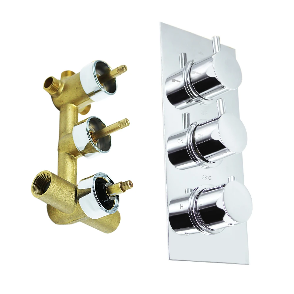 Brass Concealed 3 Way Thermostatic Trim With Volume Control And