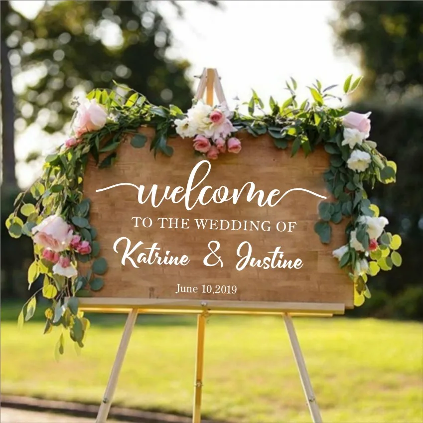Свадебные приветствуются виниловые наклейки на стену, плакат персонализированные названия крещения и даты наклейка зеркальная доска простой свадебный Декор N002