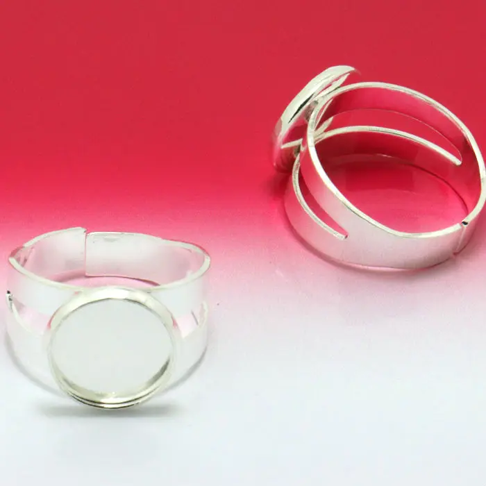 Adjustable sterling silver ring blank round tray 12 mm