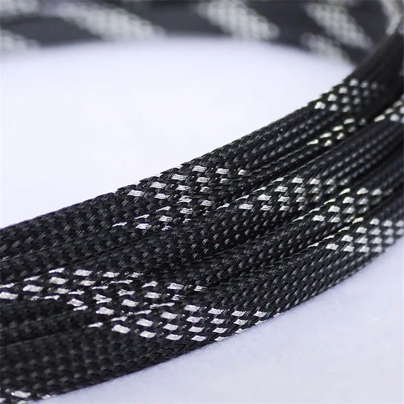 1 м черный и серебристый 8 мм Плетеный ПЭТ расширяемый рукав высокой плотности Обшивка плетеный кабель рукава ткань кабель Винтаж DIY