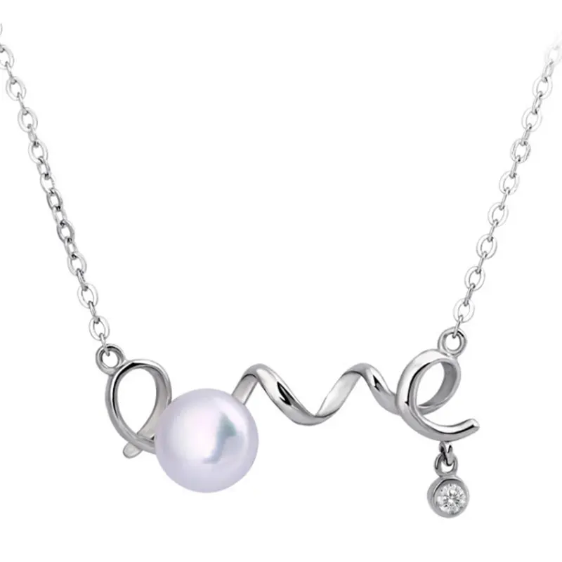 

Love Pearl Pendant Necklaces Silver CZ Freshwater Pearl Love Script Necklace Summer Dainty Bridal Jewelry Bridesmaid Gift