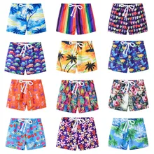 Повседневные летние шорты в полоску с цветочным принтом для маленьких мальчиков, пляжные шорты, летние штаны для купания, купальный костюм для мальчиков F4