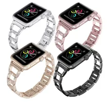Алмаз для женщин ремешок для часов для яблока ремешок для часов Блестящий металлический ремешок из нержавеющей стали для i-Watch Sport 38 42 мм