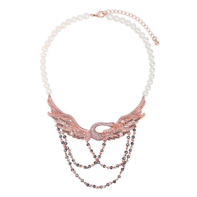 

Fashion Necklace Jewelry New Party Statement Luxury Simulated Pearls Beads Chain Crystal Swan Pendant Necklace For Women N618b