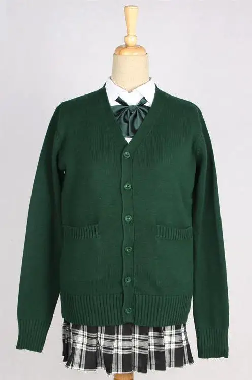 Японский кардиган с v-образным вырезом и длинными рукавами; осенне-зимняя плотная форма для студентов; Jk Cos; женские свитера для средней школы; 10 цветов - Цвет: green