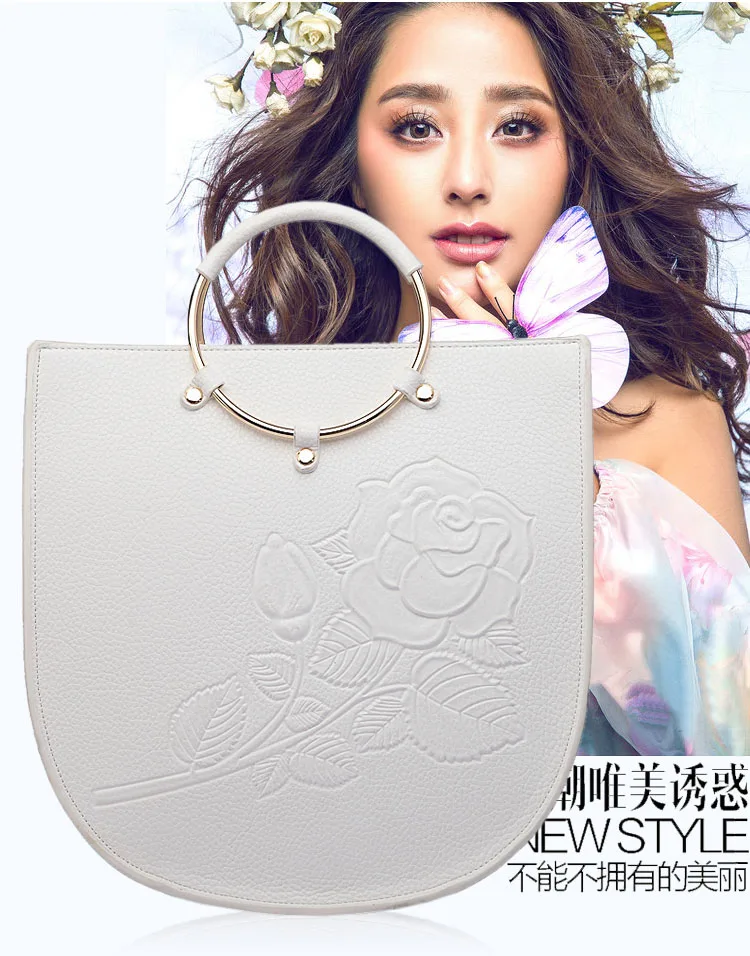 

Qiao Duo Wristlet Print Rose Engraving PU Handbag Sweet Lady Leisure All Match Handbags for Party Travelling Daily Totes