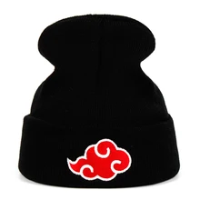 Логотип Akatsuki бини японского аниме зимние вязаные шапки вышивка Uchiha теплые Skullies Beanie лыжные вязаные шапки шапка хип-хоп
