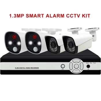 

4CH Smart Alarm 1.3MP AHD CCTV KIT with PIR Sensor Motion Detect and Strong White Leds to Anti-Intruder Alarm Push to Mobile APP