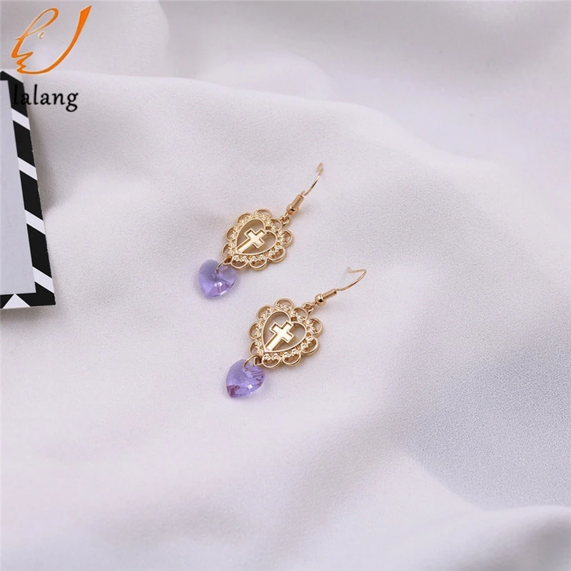 

2019 Korean Lovely Pearl Cross Heart Drop Earrings Pearl Jewelry Pendientes Vintage Earrings For Women jewelry