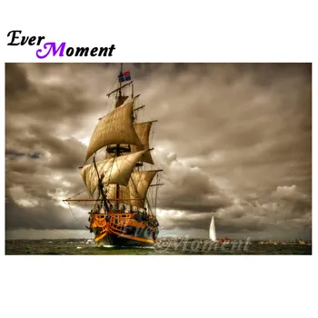 

Ever Moment 5D DIY Diamond Painting Cross Stitch Sailboat on the Sea Mosaic Full Square Drills Artwork Rhinestone ASF1208