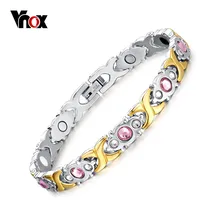 Vnox Circón Piedra X Cuidado de La Salud de Acero Inoxidable Brazalete de la Pulsera para Las Mujeres Imanes caja de Joyería libre