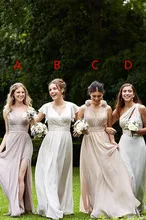 Long Bridesmaid Dresses 2017 Four Style Neckline Sleeveless Backless Floor Length Pleats Chiffon Bridesmaids Dresses