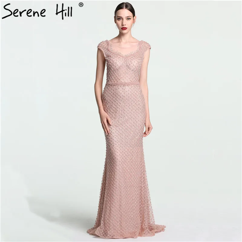 

Robe De Soiree Full Of Pearls Mermaid Long Evening Dresses 2019 Real Sample Sheer Dubai Party Gowns Serene Hill BLA6113