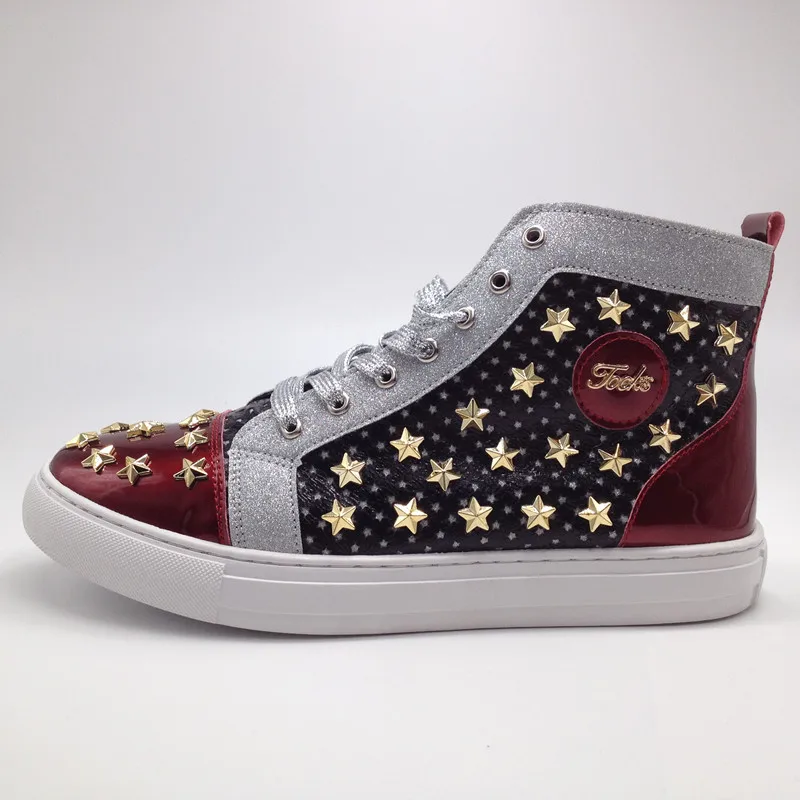 

2019 Fashion Lace-up American Flag Boots High Top Sneakers Shoes Boots Men Stage Performance Shoes 5#19ND50