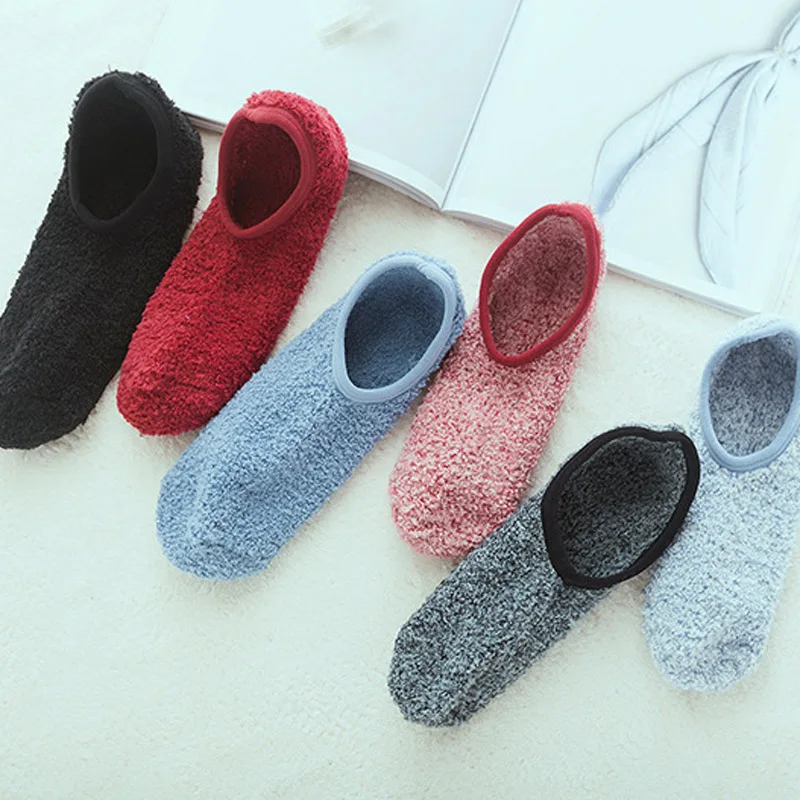 [EIOISAPRA]Coral Fleece Solid Warmer Floor Socks Women Reto Meias Funny Socks Lovely Sox Candy Color Antiskid Calcetines Mujer