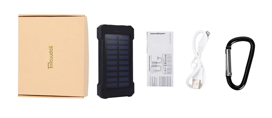 Tollcuudda 10000 мАч водонепроницаемое портативное солнечное зарядное устройство двойной аккумуляторный, с подзарядкой от usb банка для iPhone 7 samsung Походное зарядное устройство для смартфонов