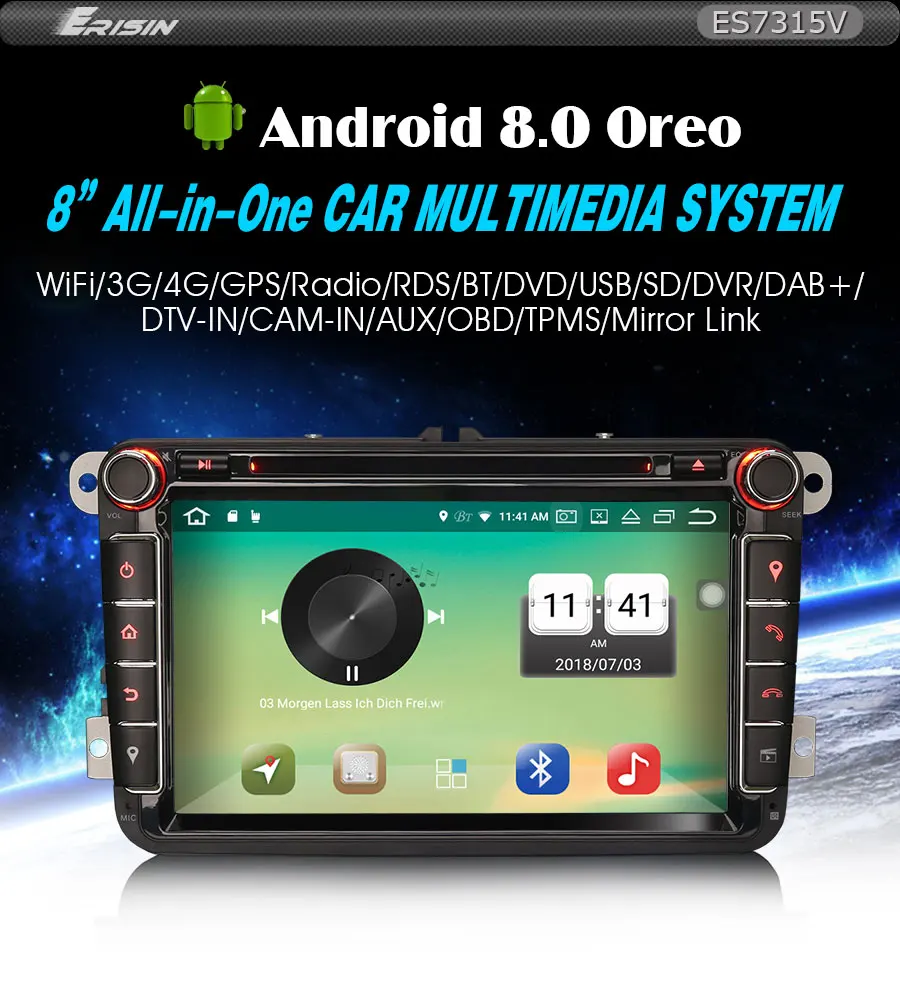 Clearance Erisin ES7315V 2 din Android 8.0 Octa Core 4GB RAM Car DVD GPS DAB  for VW Passat CC Polo GOLF 5 6 Touran 0