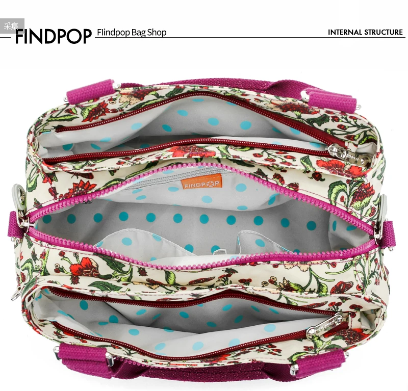 Findpop сумки с цветочным принтом женские водонепроницаемые нейлоновые сумки через плечо для женщин Большая вместительная Повседневная сумка с верхней ручкой