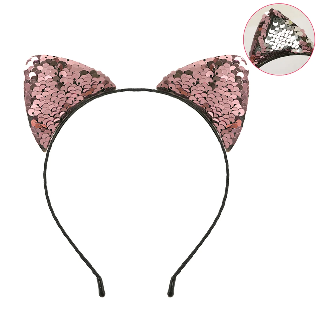 1pc Charm Reversible Sequins Cat Ear Headband Colorful Bling Sequins