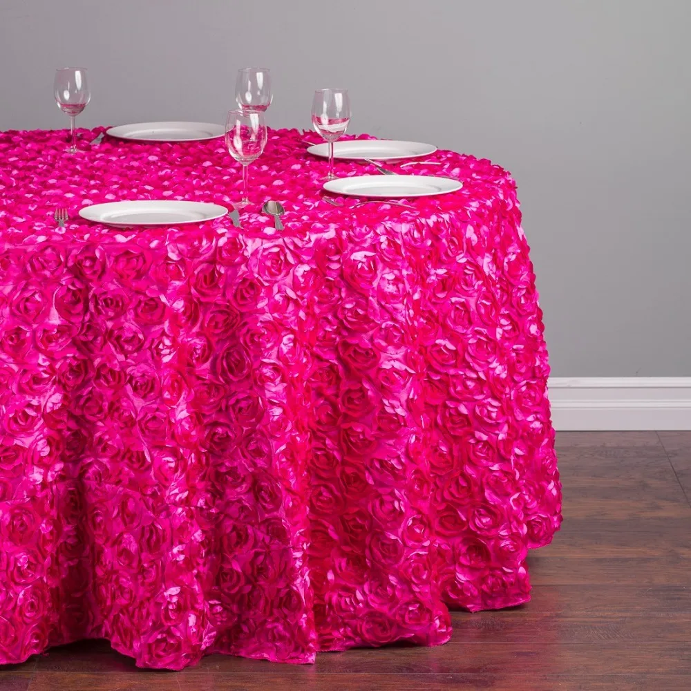 

Custom Order Are Welcome 118 in. Polyester 300cm Round Rosette Satin-Feel Tablecloth Fuchsia for Ceremony Wedding, 5/Pack