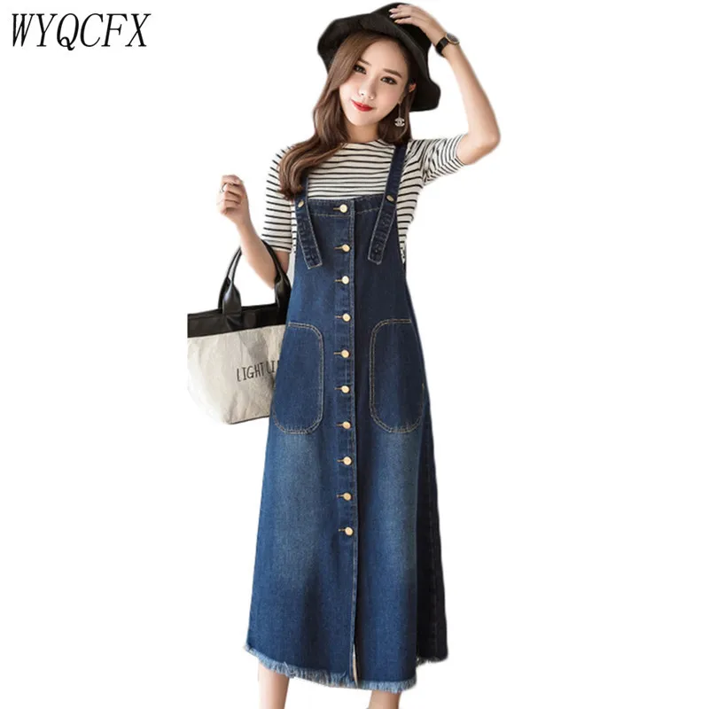 

2019 Fashion Sleeveless Denim Dress Women Summer Spaghetti Strap Loose Casual Long Dresses Pocket Overall Clothes Plus Size 5XL